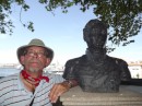 Jon with the bust of Sir John Moore in San Carlos gardens, A Coruna