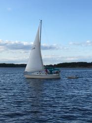 Anna and Igor sailing out to great us as we enter Mahone Bay