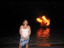 Heather at buring ball: Amazing fireworks at the Half Moon Party in Trellis Bay!  These fire balls are actually on the water!