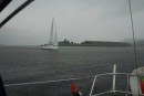 A splendid day for a sail. Note impact of rain on water. 