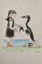 Celebrating the Great Auk.: a simpatico and, sadly, extinct flightless bird related to the razorbill. Graphite and watercolor pencils for a Great Auk Celebration project by Fraser Carpenter