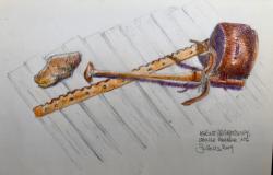 Marine tools rusting on a dock in Crouse, NFL: Colored pencils on paper.
