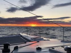 Nothing like a sunset "infocato" to make an overnight passage sweeter: Newport to Cape May. In this leg we hit 5,000 nautical miles since we started sailing last June!