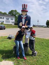 Back in the US! Uncle Sam agreed to pose with us: Eastport, ME