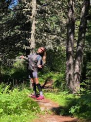 Posing along the Eastern Knubble Preserve Trail, Cutler, ME: This was a fabulous hike,  the woods were straight out of a fairy tale book