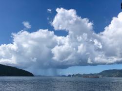 Squall seen from Great Harbor@Peter Island: you can see the big rusty barge towards the right.