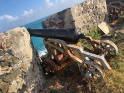 A cannon at Fort Amsterdam, Philipsburg: Very little is left of this old fort in Sint, Maarten. The views however are quite dramatic.