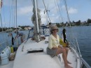 Linda enjoying a quiet moment on Blue Bay