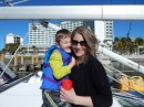Janet and Cameron on the boat in front of the Marriott where they all stayed.