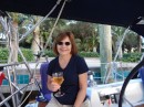 Peg/Marg, minus the Bill Belichek outfit, relaxes next to the park in Downtown Fort Lauderdale.