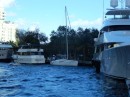 Here were are in Fort Lauderdale at the Downtown Marina, sandwiched between big ass yachts making us look like a dinghy.