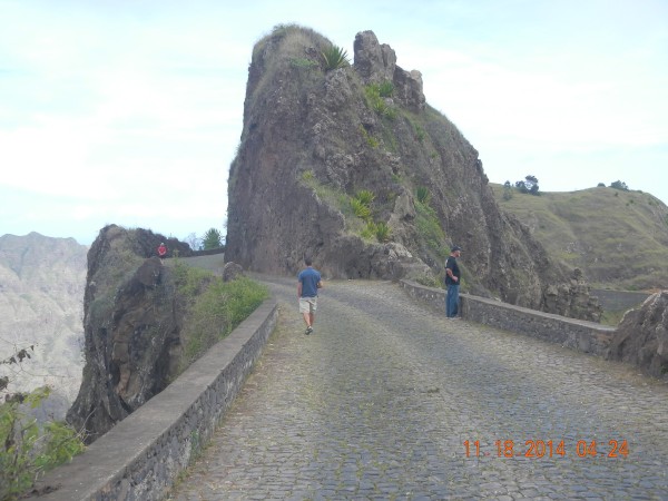 Stone road on narrow mountaintop