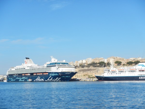 Huge ships at dock in Valetta Malta