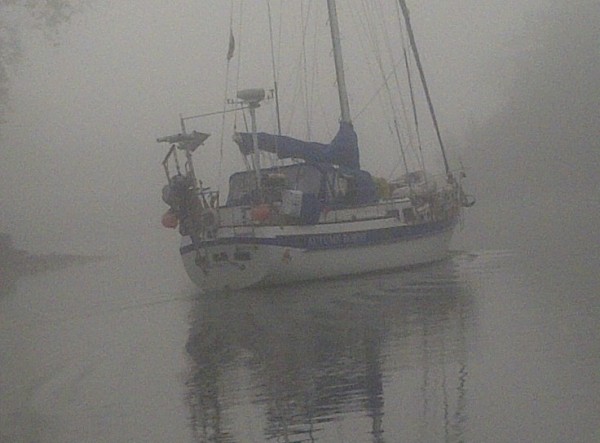 AB leaving Hop-O-Nose Marina in the Fall of 2011, in the fog.  