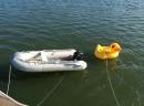 Our dinghy and Dr. Duck, the Therapist 