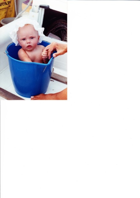 Louise bathing in a bucket!