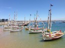 Traditonal fishing boats on beach for Party Cascais week!