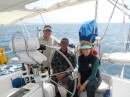 Rick, Capt Kev and Helen on Introductory/farewell sail