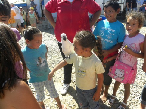 Baha Santa Maria, one of the cruisers brought their parrot and put it on one of the local children