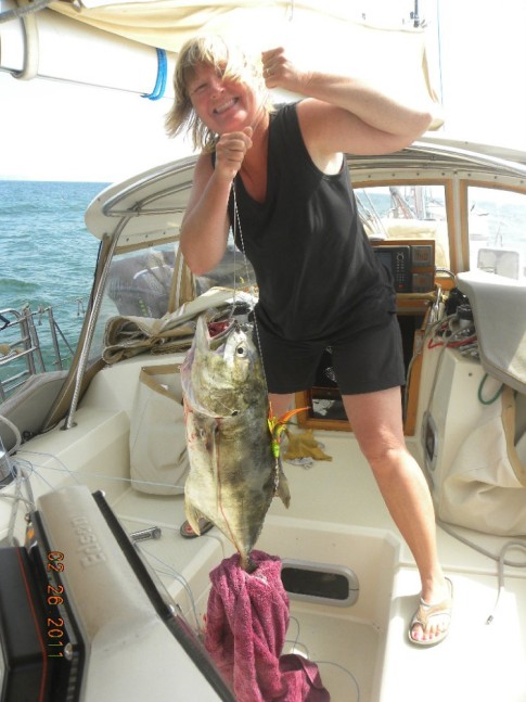 Becky caught a 25 lbs. Bigeye tuna