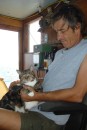 Captain and cat on the way to Prickly Bay