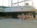 The main works for us is to put two layers of anti-fouling paint on the hull.