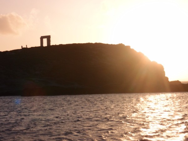 Dusk at the Naxos anchorage, right below Apollo