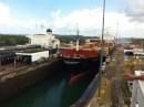 300 m (900ft) cargo ship entering the first chamber at Gatun.  This one was charged $372,000.