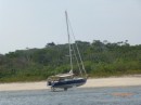 Beached boat for hull cleaning - Isla Del Rey, Perlas, Panama
