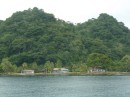 Houses on the water.  The jungle comes right down to the waterline and howler monkeys live in the trees behind the houses