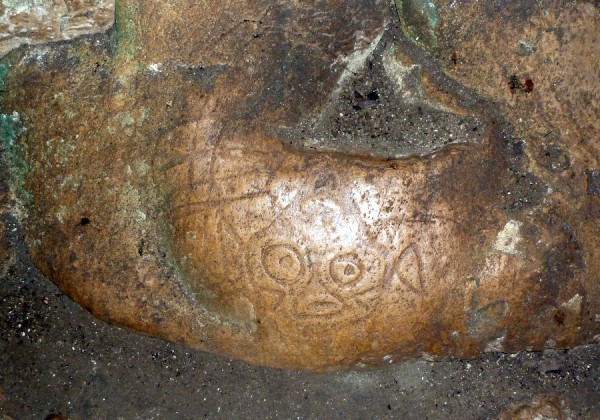 Pictograph in the San Gabriel Cave, Samana Bay.  Notice the unusual pointed head and ears.