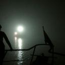 A lobster boat arrives in dense fog next to us.  He picked up a mooring we were anchored next to.