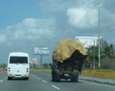 This truck has a bit of a lean on it from being so overloaded.