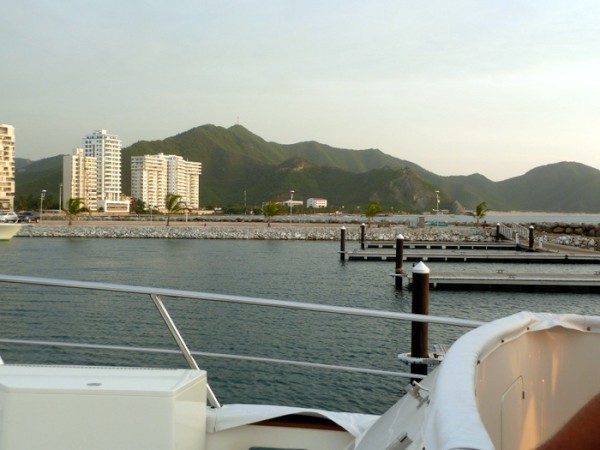 Mountains near the Santa Marta Marina.  We are the only large vessel on our row in the marina.