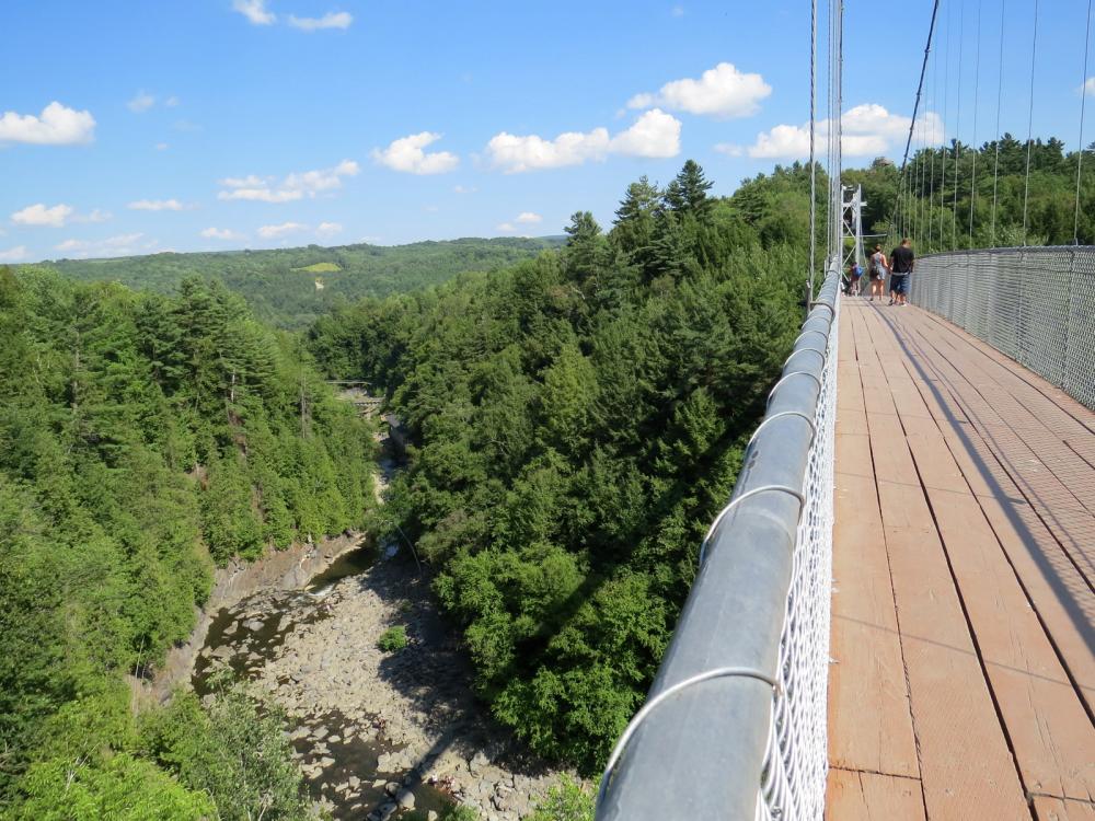 164 ft suspended bridge over the gorge near Coaticook, QC, Canada.