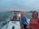 Dirk, Maynard and Julie heading for the Macys fireworks in the AB Dinghy