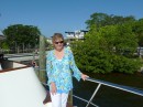 Vicki happy to leave the Marlow Shipyard on Snead Island, Palmetto, nr Tampa, Florida, USA
