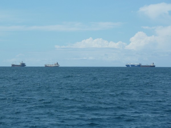 Ships at anchor waiting to enter the canal, Caribbean side