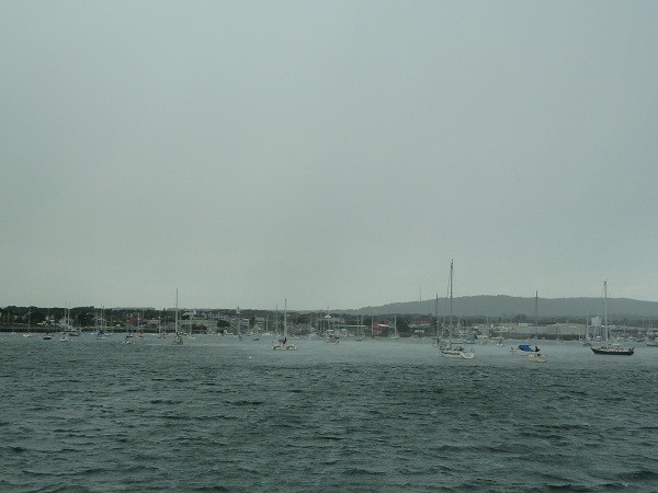 Heavy rain and 36 knots of wind approaching Vanish at Rockland, Maine, USA