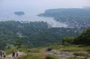 View of Camden Harbor from 700 ft high Mount Battie, Maine, USA