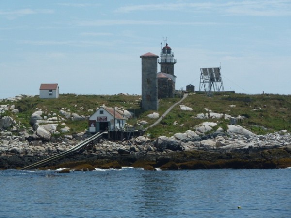 Lighthouse and buildings on Matinicus Rock, Maine, USA
