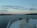 Preparing to leave Block Island on sunrise looking west down the channel. USA