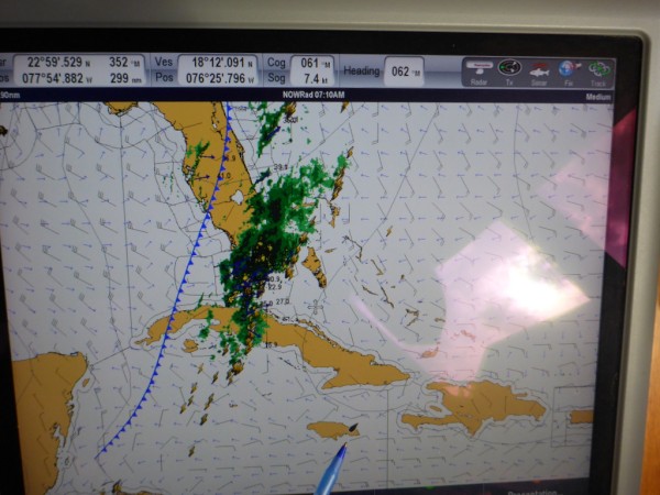 Cold front approaching. Vanish position indicated south of Jamaica