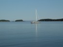 UK Yacht Meri Baletti anchored near us at Roque Island Harbor, Maine, before the fog arrived.