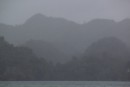 The surrounding mountains of Samana Bay are shrouded in rain today.