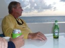 Nick enjoying a Heineken on the top deck at Green Turtle Cay.  