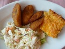 Fried plantains, macaroni and cole slaw - vegetarian