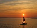Sunset kayak sailing at Holbrook Island near Castine, Maine, USA