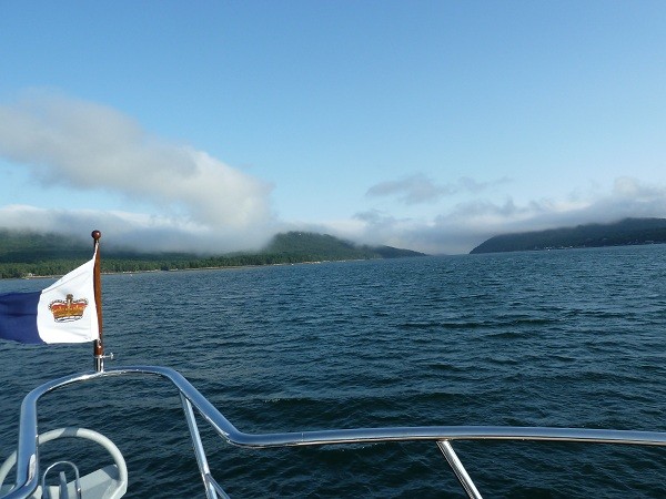 Fog coming into our anchorage at Somes Sound (near Bar Harbor), Maine