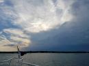 Storm approaching the anchorage at Mattapoisett, MA on sunset.